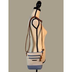 Stone Mountain Layla Cream and Blue Leather Crossbody Bag with Adjustable Strap